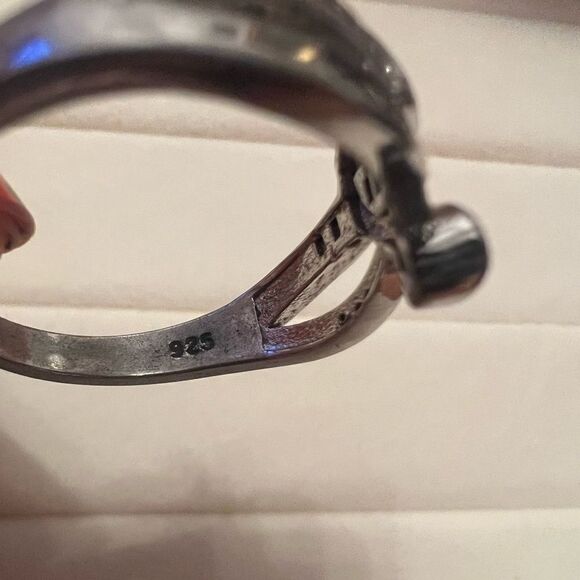 Vintage Sterling Silver White And Green Cubic Zirconia Heart Ring Size 12 - Picture 3 of 4